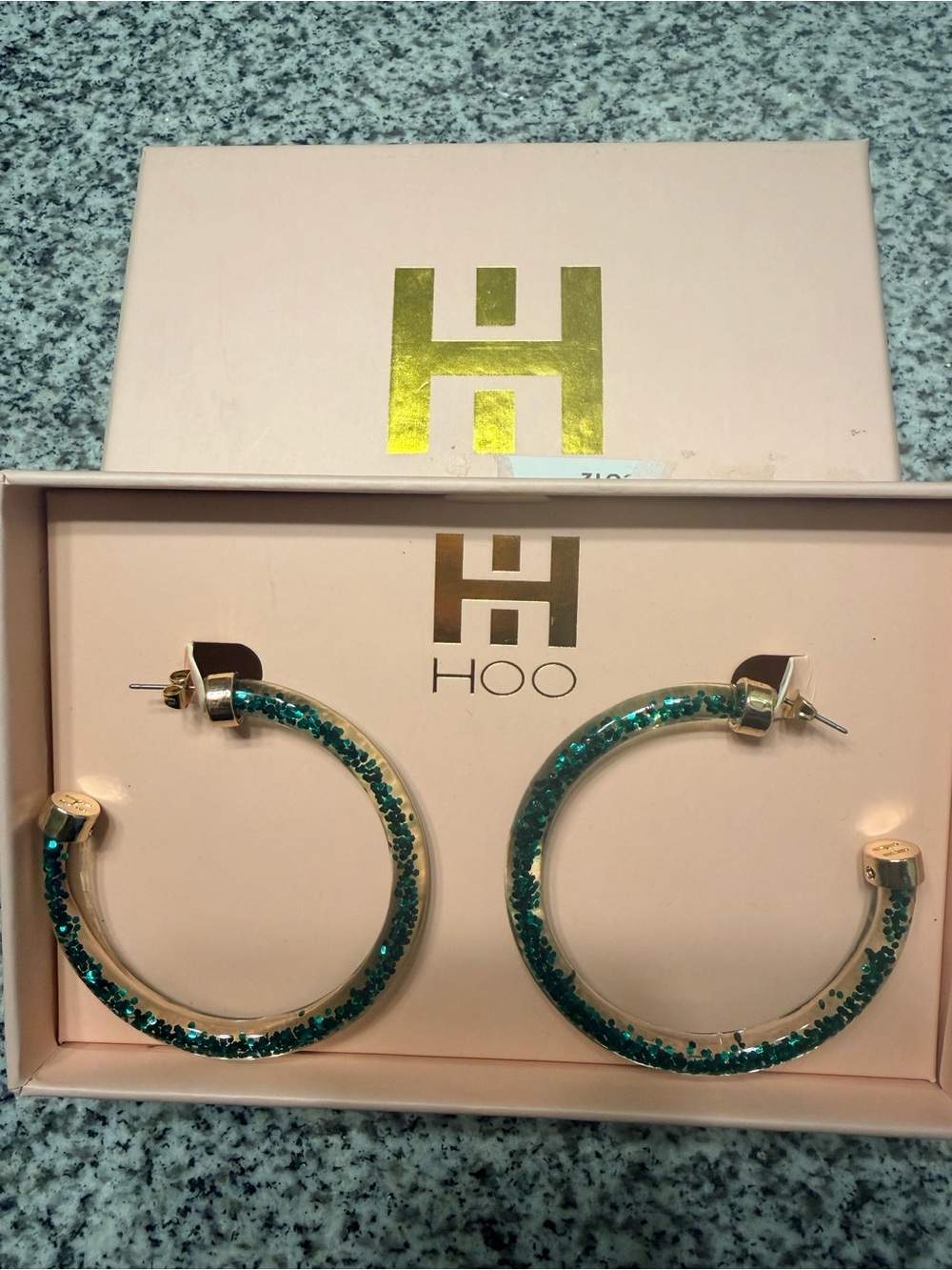 Hoo Hoops Green Glitter Hoop Earrings - Women Jewelry NEW
